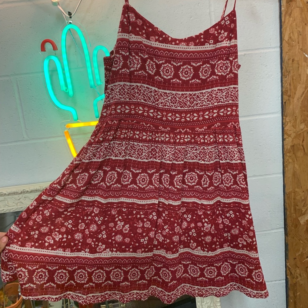 Red Tribal Patterned Summer Mini Dress